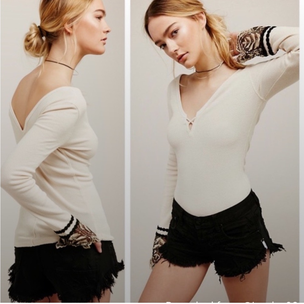 Free People Ivory Last Dance Henley Top, Size Medium NWT